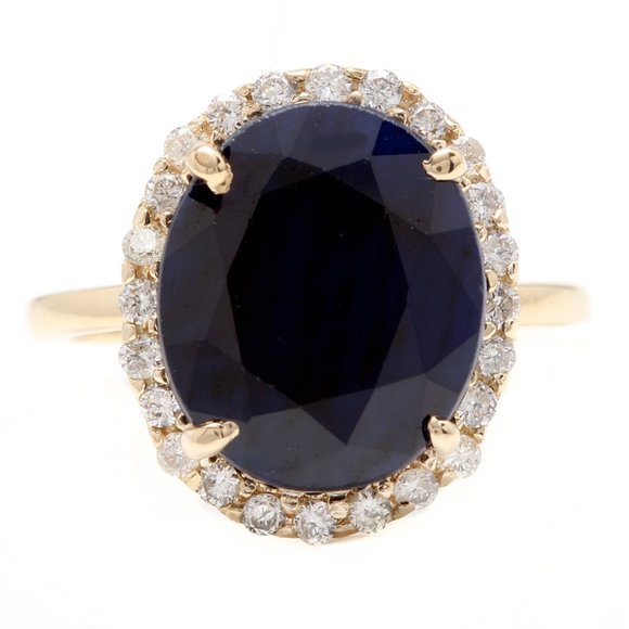 7.50 Ct Blue Sapphire & Diamond 14KY Gold Ring